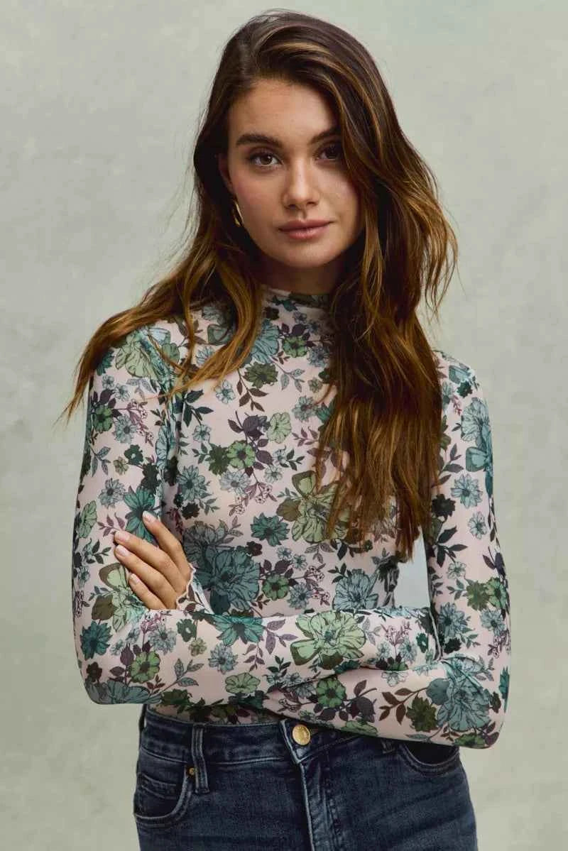 Floral Print Mesh Knit Long Sleeves Top bdb8b933e0a4496a8668447dbc243575-Max-Origin