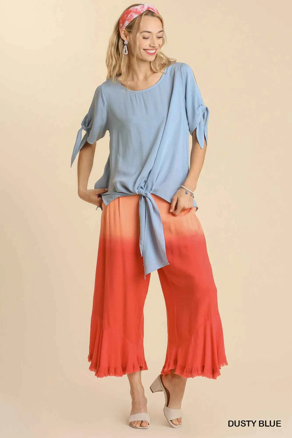 Umgee Cold Shoulder Short Sleeve Round Neck Top with Side Slits and Tie-able Knot Details bdbcbd89-3b40-4043-9a49-5bb5cf6e4683-Max-Origin