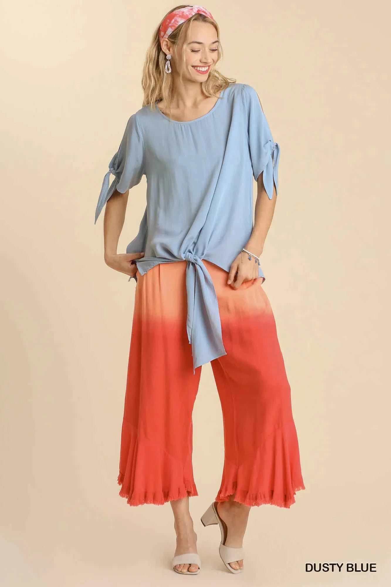 Umgee Cold Shoulder Short Sleeve Round Neck Top with Side Slits and Tie-able Knot Details bdbcbd89-3b40-4043-9a49-5bb5cf6e4683-Max-Origin