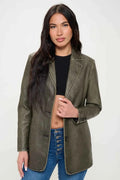 Coalition LA Single-Breasted Vegan Leather Blazer Olive Brown bdbe97e5-6796-4a66-be6c-79d73f6e2534-Max