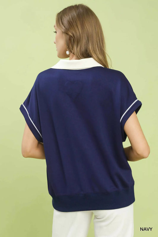 Contrast Collar Soft Knit Polo Top bdc925c1-78e8-4b1d-87e4-db2be360a937-Max-Origin