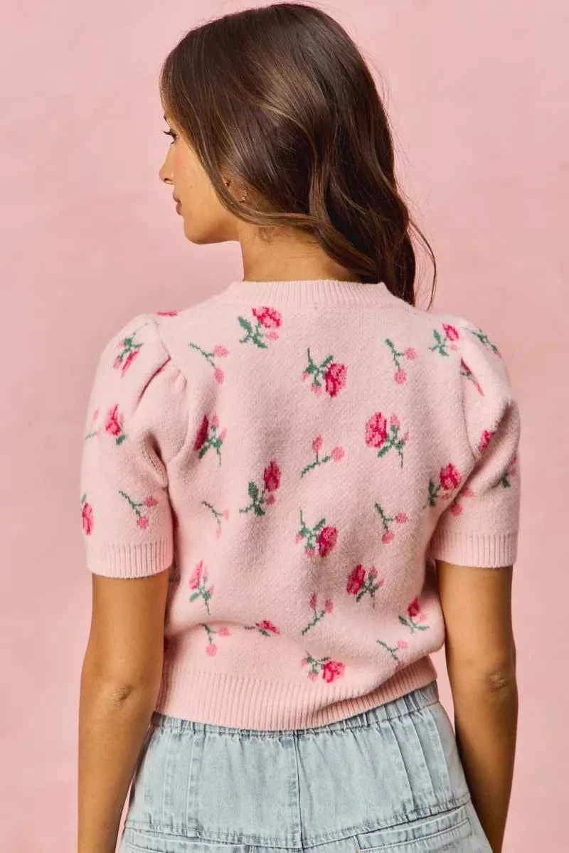 SO ME Floral Pattern Knit Puff Sleeves Sweater Top bdcd81a86e96477f88a60fc58c013aa3-Max-Origin