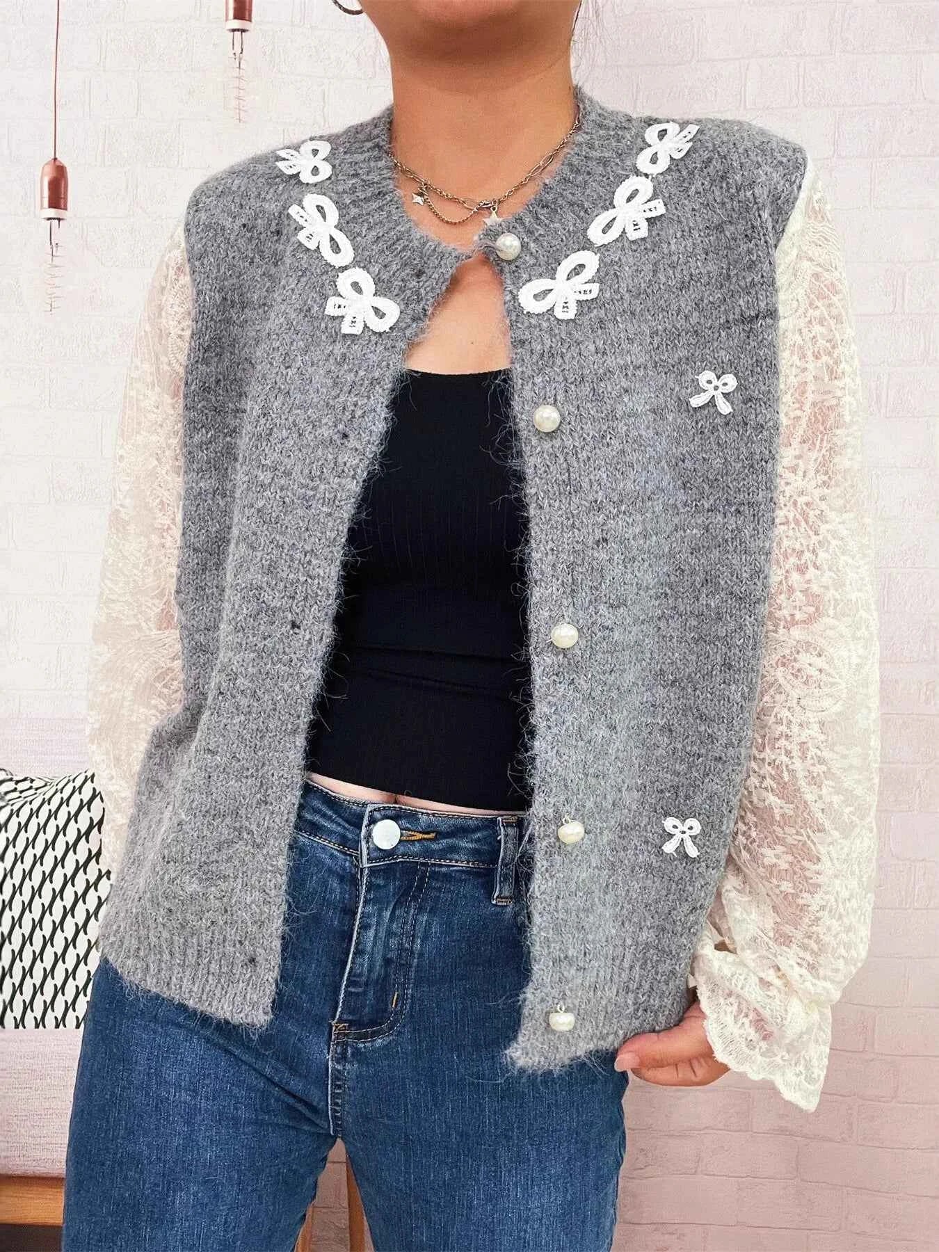 Lace Sleeve Button-Up Cardigan bdd216bc402446a9a45a8572fcf03463-Max-Origin