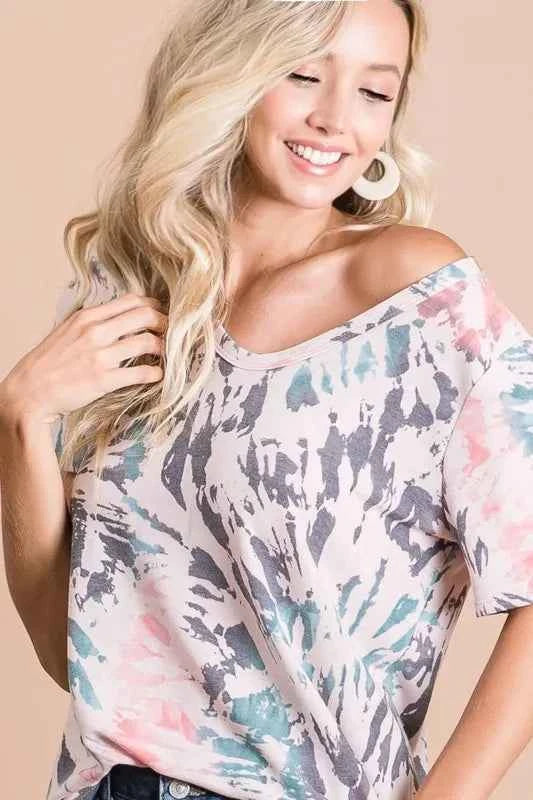 BiBi Tie Dye Print Terry Deep U Neck Top bdd909dac76347b8bd0fedb386ac1ebe-Max-Origin