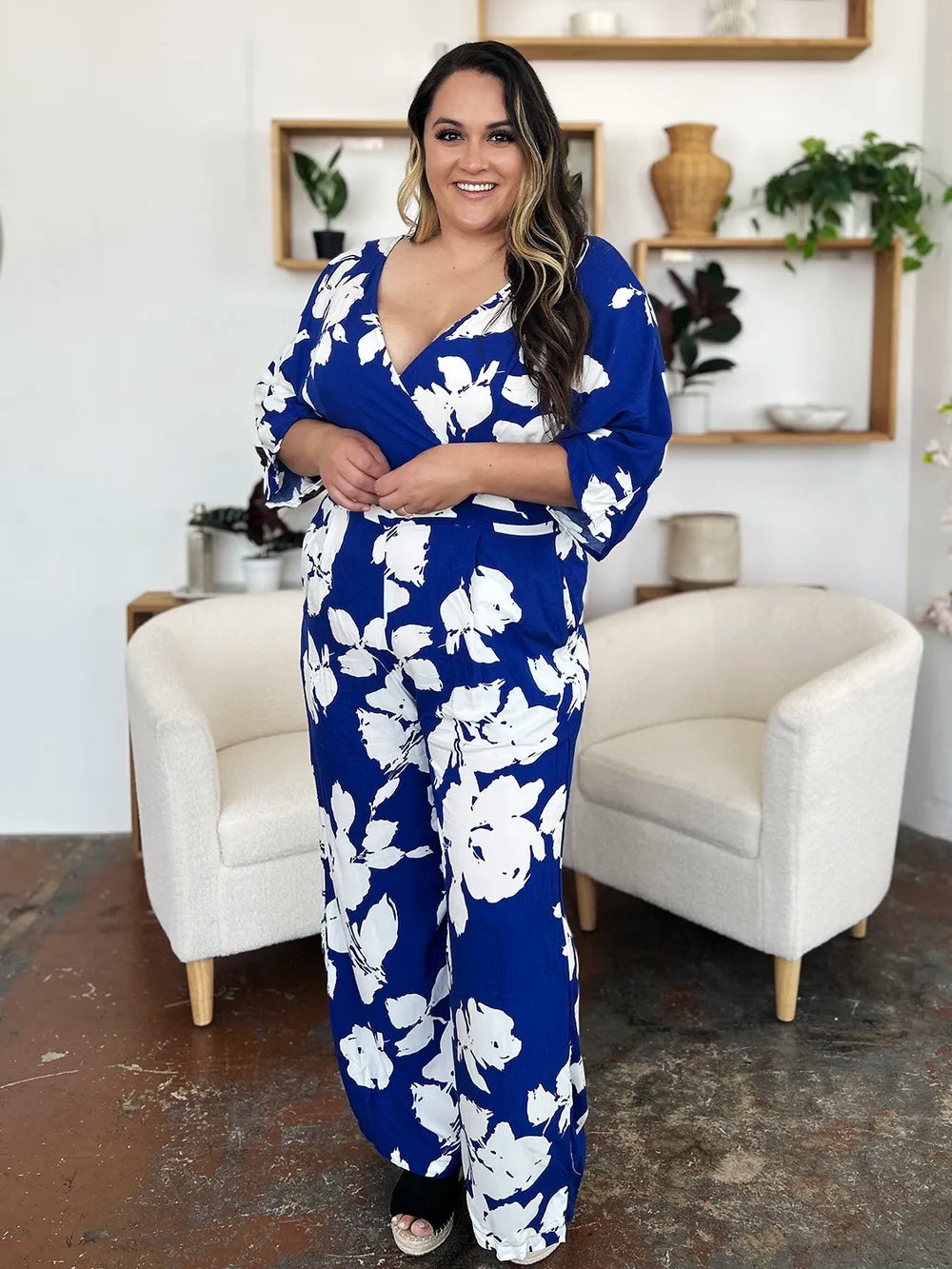 Double Take Full Size Printed Tie Back Wide Leg Jumpsuit bdd993f6-62be-45fd-a1cf-830e2a7aa27e-Max