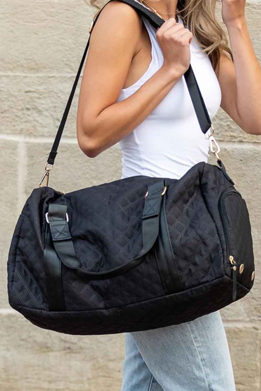 Black Plaid Large Capacity Travel Duffle Bag Black ONE SIZE Oxford fabric bddf62ec9fdad18f