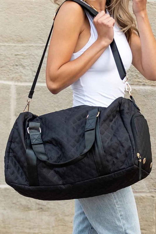 Black Plaid Large Capacity Travel Duffle Bag Black ONE SIZE Oxford fabric bddf62ec9fdad18f