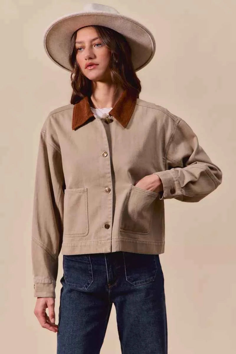 SO ME Cotton Twill Cropped Barn Jacket wtih Collar bde2fb1f4c7b4b0ebeda2a03eaa1e63b-Max-Origin