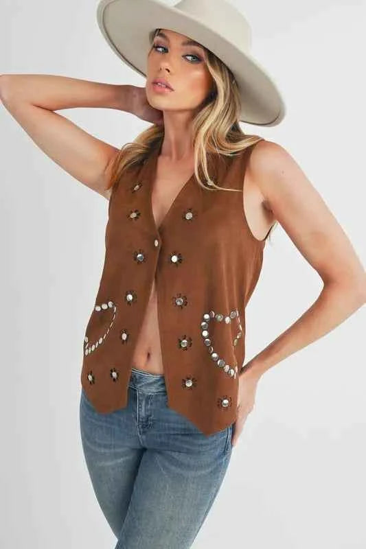 Aemi + Co Heart Rivet Detail Suede Vest Coat bdeae0ec-6b8f-482f-8722-16253fe1c085-Max