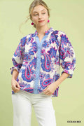 Umgee Paisley Print Button Front Blouse with Scallop Trim Detail OCEAN MIX bdf388d9-4a1c-4f89-bbc2-a13f2b405923-Max-Origin