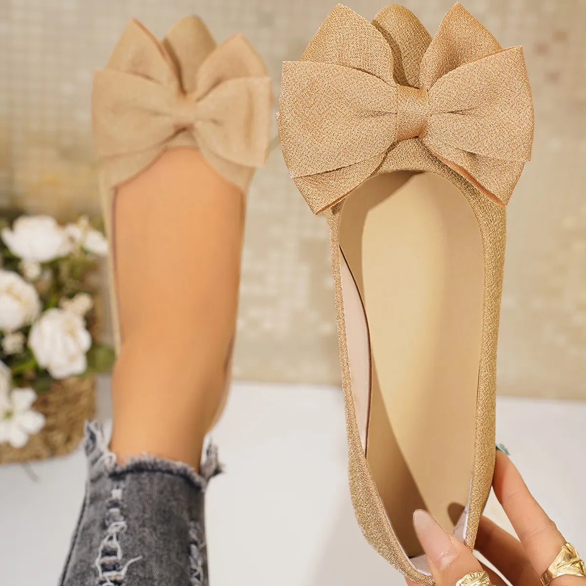 Bow Point Toe Flats Slip-Ons Khaki bdf3ef69-fd9a-4c07-8c9a-8b9dd8d5f7af-Max-Origin