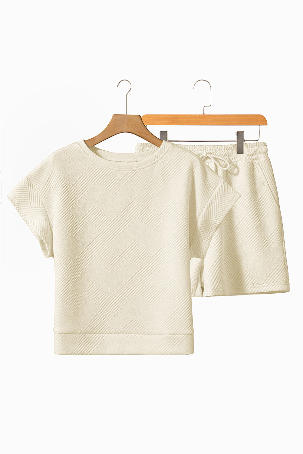 Dark Green Textured Short Sleeve Top and Shorts Set bdf47a60e4c0db78