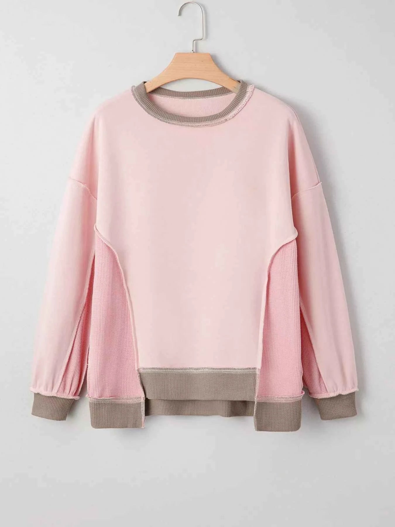 Color Block Mix Texture Waffle Patchwork Oversize Sweatshirt bdfaa5a0ee9345388776cb75cd112264-Max-Origin