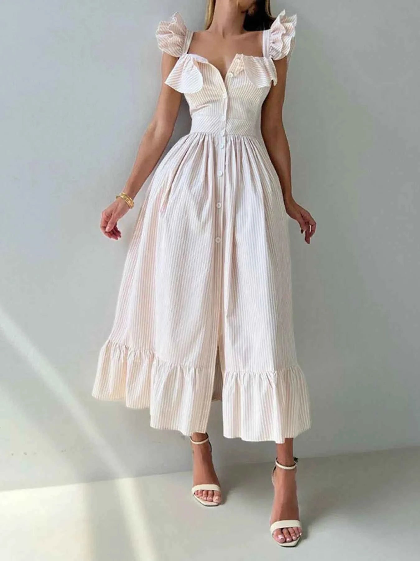 Ruffled Striped Square Neck Dress bdfb504e78924b9e9daff2af993d3f02-Max-Origin