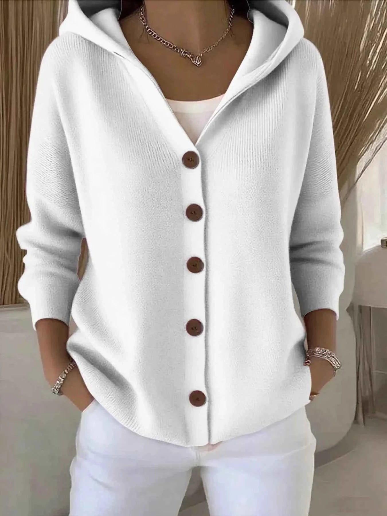 Full Size Hooded Button-Down Knit Cardigan Plus Size Gray white be044c2b389640d9a875d9c94732aa02-Max-Origin