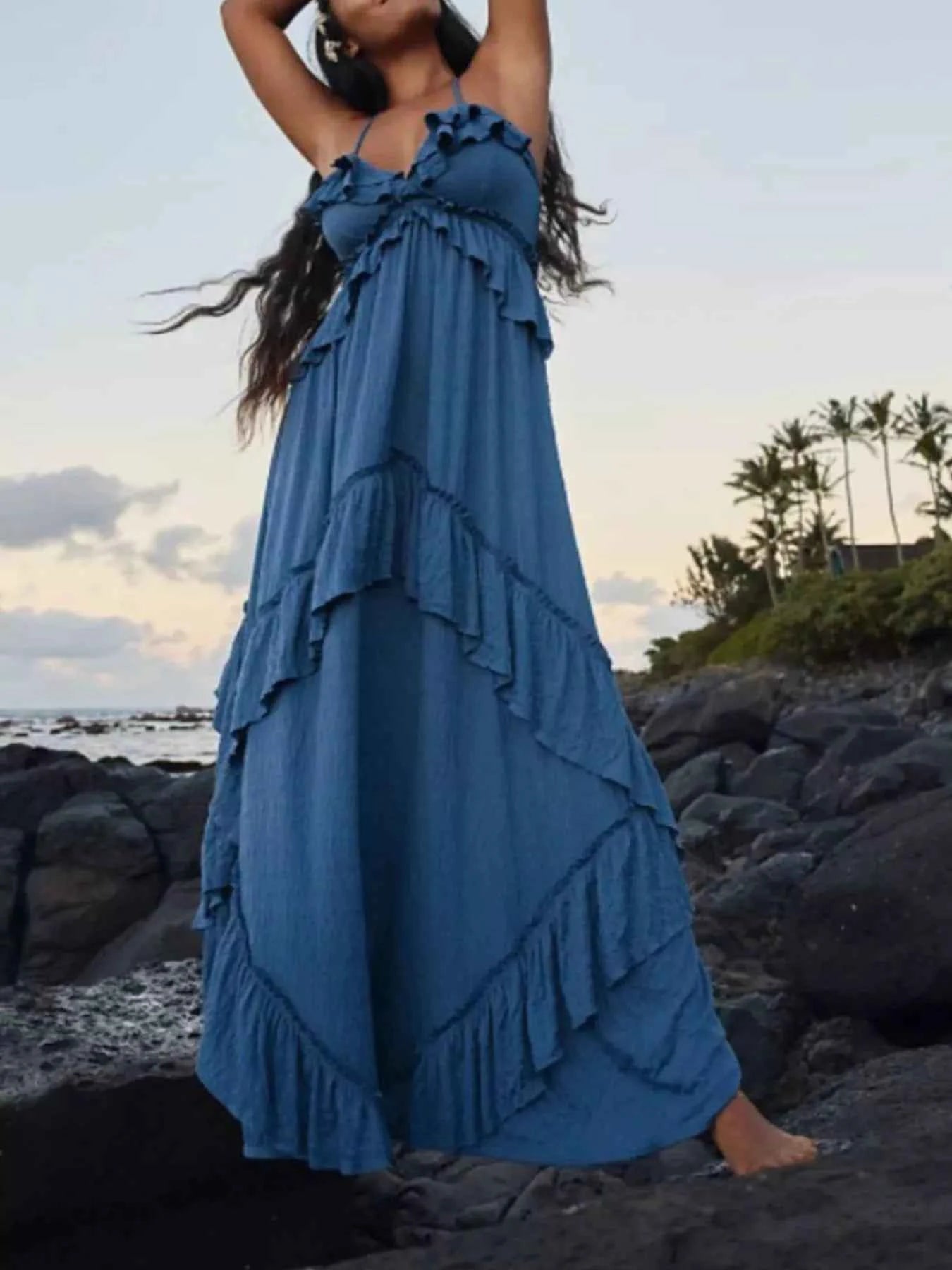 Ruffled Halter Neck Maxi Dress Dusty Blue be0a20d4-e232-4214-ad49-7e5923d9c3f7-Max-Origin
