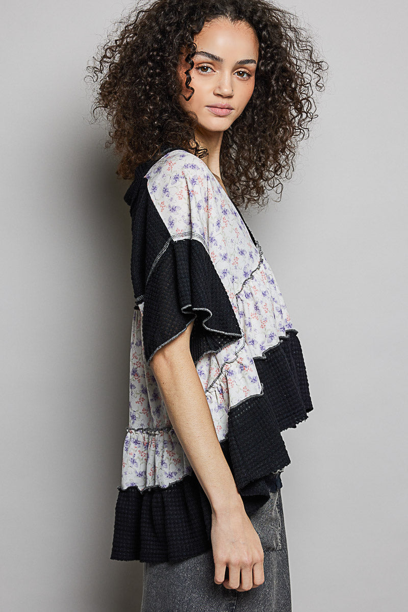 POL Floral Print V-Neck Woven Blouse with Gentle Gathers be0bc723-866e-421a-a9b4-9df7ce15cd77-Max