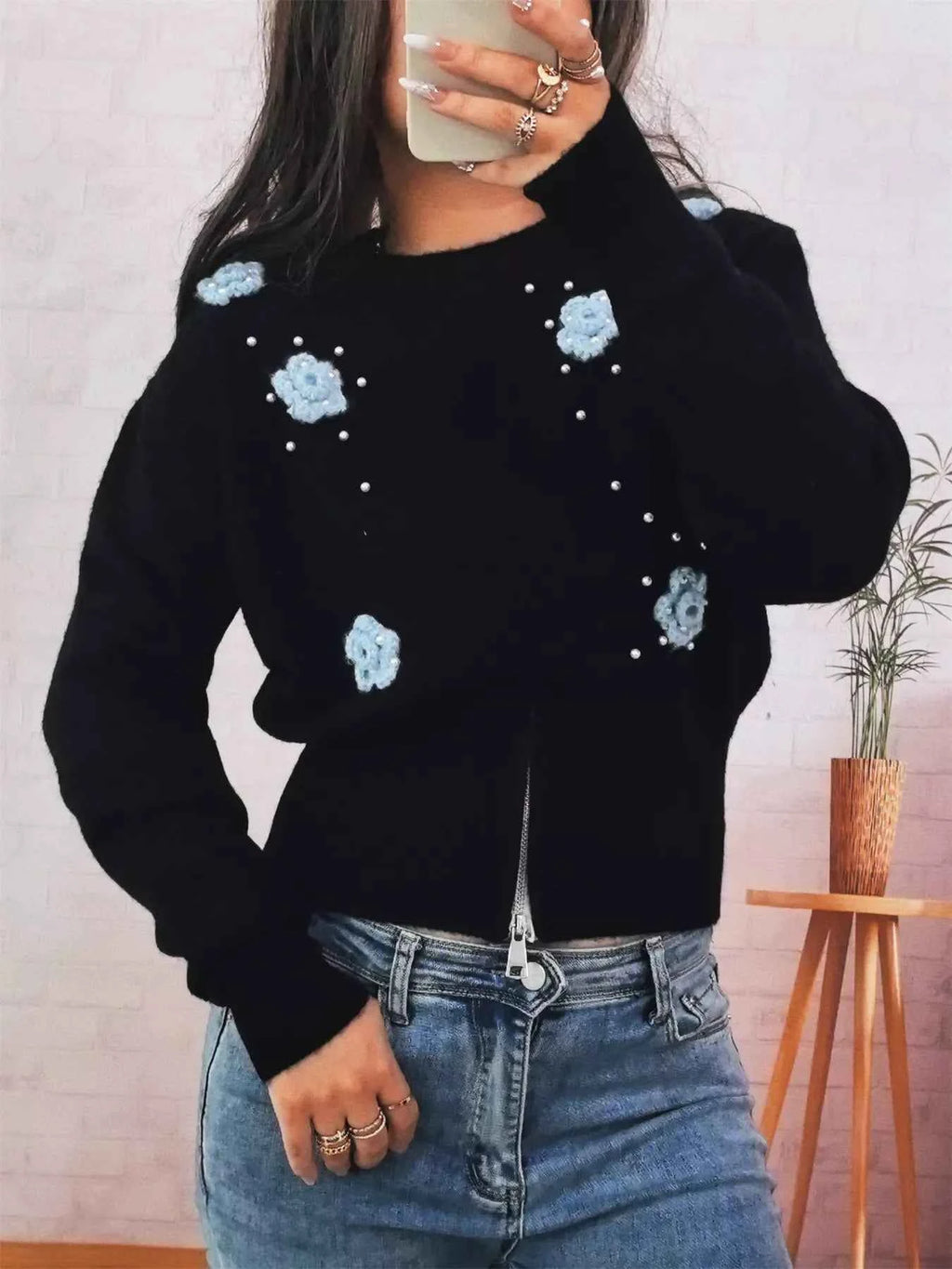 Flower Pearl Detail Ribbed Hem Sweater be0dc588d7214cad90f341d74ee6ec03-Max-Origin