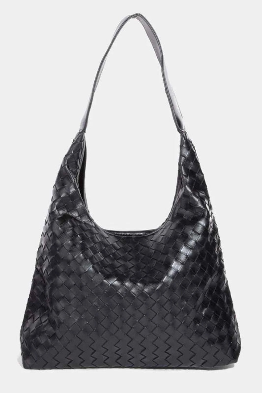 Fame Woven Faux Leather Tote Bag BK One Size be1364c6-df86-4416-a77f-6183ecac9af0-Max-Origin