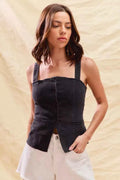 SO ME Button Down Sleeveless Game Day Fitted Denim Top BLACK be2f3e1e97804eee848626047df5de7a-Max-Origin