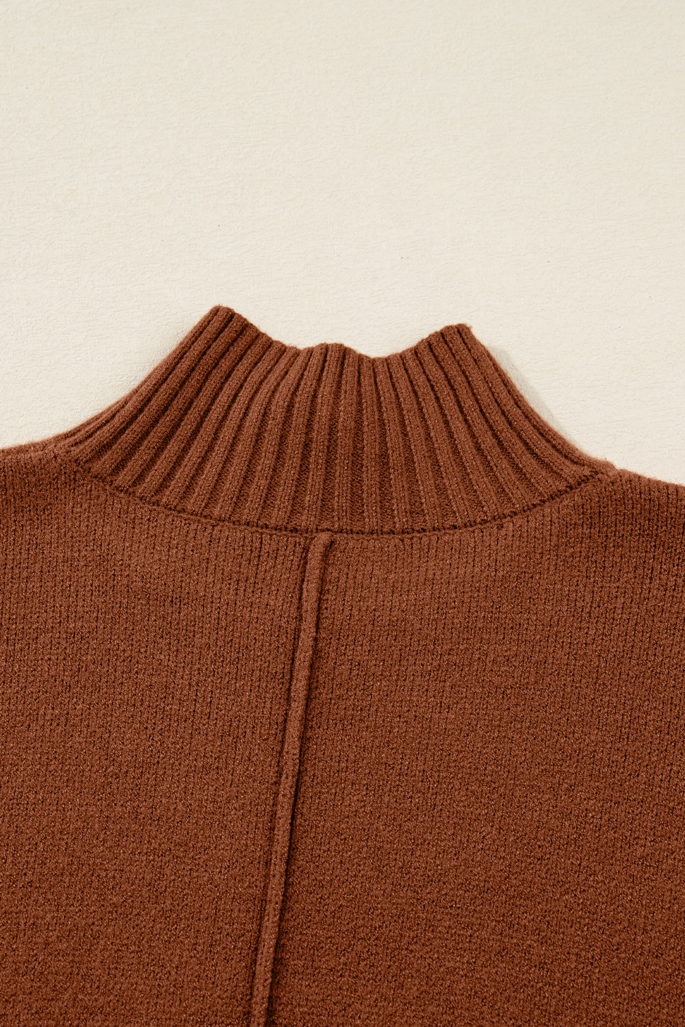 Chestnut Ribbed High Neck Front Pockets Center Seam Shift Sweater Dress be3091d467fdb916