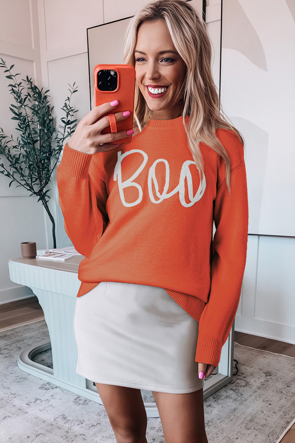 Orange Halloween Boo Drop Shoulder Knit Sweater be3265fe8f27202d