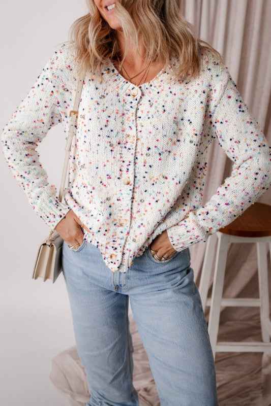 Vienna Rhinestone Decor Confetti Sweater White be3a48a1-7243-4101-823e-526a40d34cf6