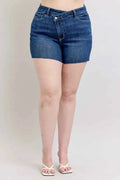 Judy Blue Plus Size High Waist Criss-Cross Waistband Denim Shorts DK be41b67fe536426da1f7fa604aa81660-Max-Origin