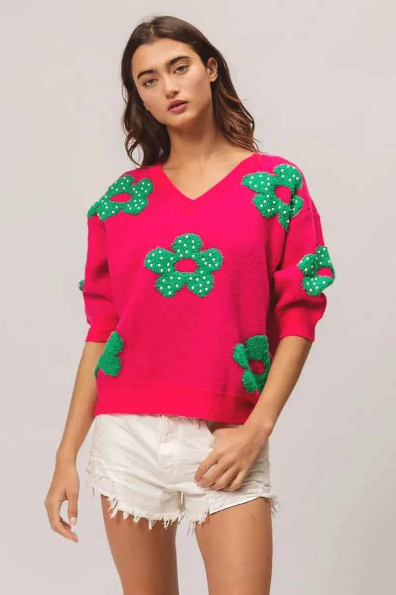 BiBi Pearl Beads Flowers Sweater Top be4efc0dbe2e449e902e05bc262ee0e3-Max-Origin