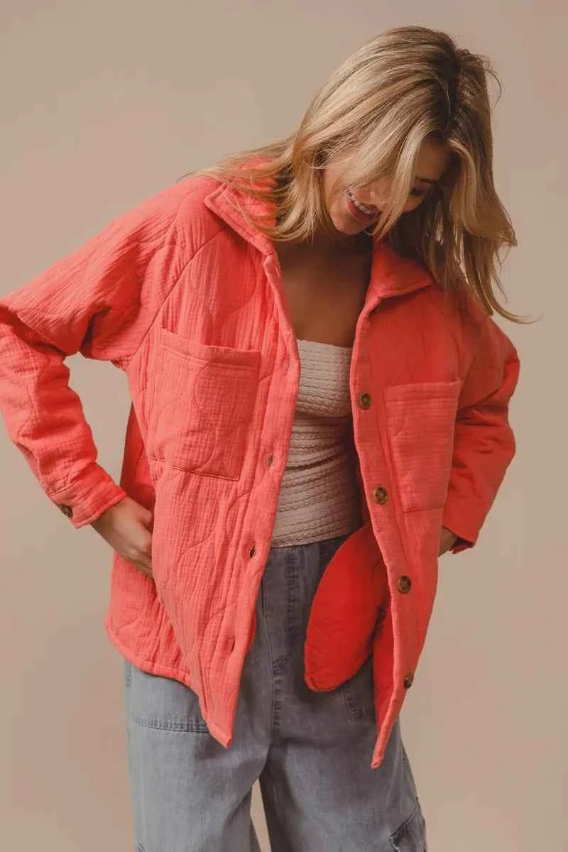 BiBi Quilted Wrinkle Gauze Long Sleeve Shacket CORAL be5ca380a2684379b953ec4c68960276-Max-Origin