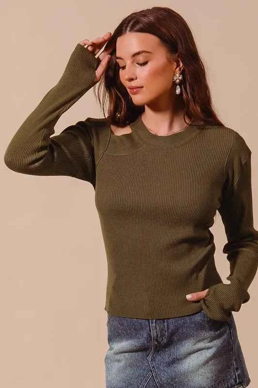 SO ME Rib Knit Top with Shoulder Cut Out be5d5fa1-16d1-4df3-8f8d-c3b443c1aef5-Max-Origin