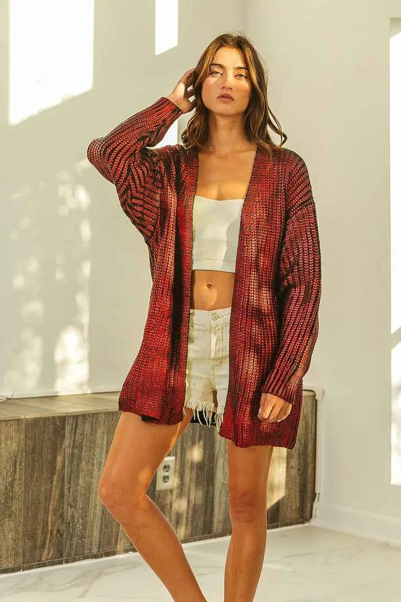 BiBi Metallic Knit V-neck Open Sweater Cardigan be5ec961001b40d0a872513d29ec0fcf-Max-Origin