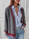 Striped Trim Button-Up Knit Cardigan Gray be6ab3af-5584-46cb-a7b9-03a4df4ca690-Max-Origin