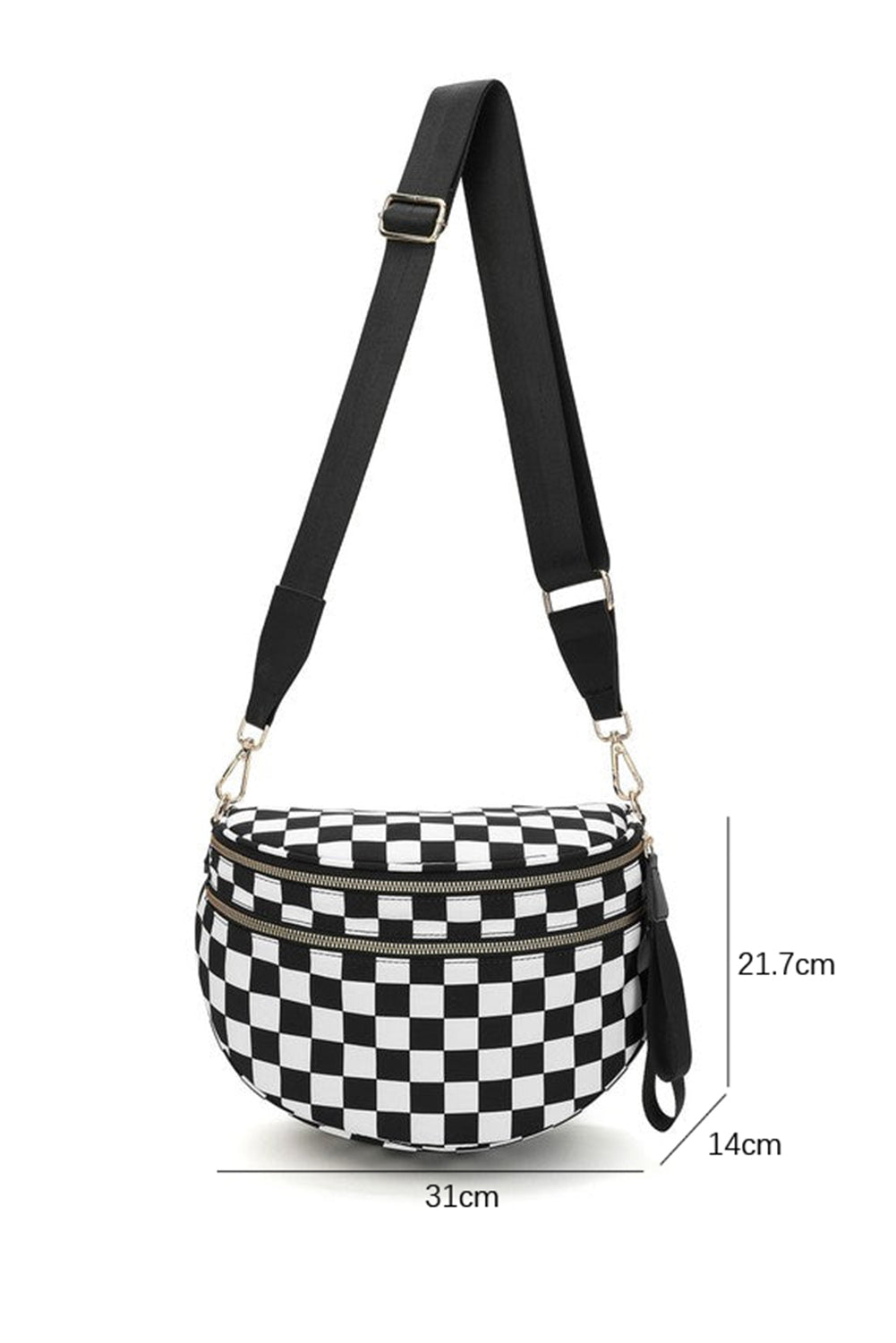 White Checkered Print Wide Strap Large Crossbody Bag be6b787cc7859a3a