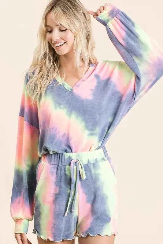 BiBi Tie Dye French Terry Top With Balloon Sleeves be6c4414791f4c2e91fc807b44808438-Max-Origin