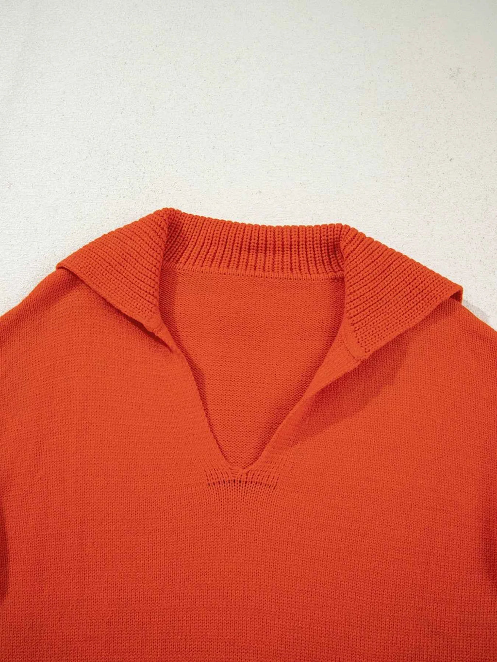 Collared V Neck Ribbed Edge Sweater be6dd428d19a40a1bf90b6f8dc0a525c-Max-Origin