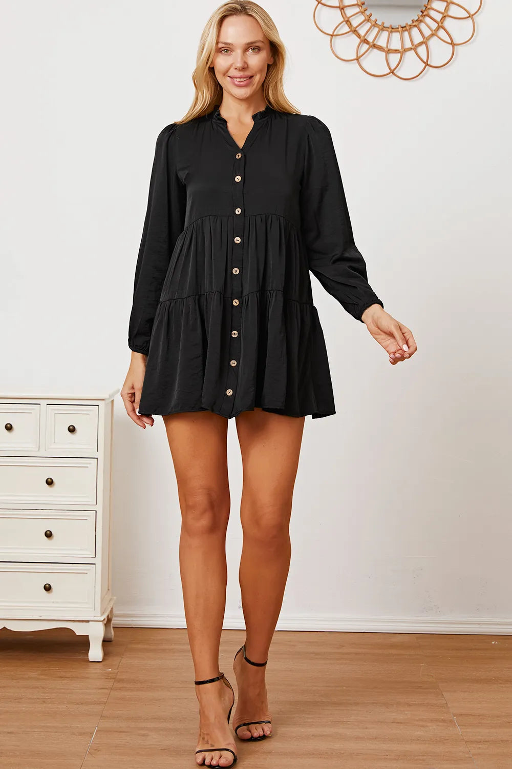 Ruffled Button Up Long Sleeve Tiered Shirt be7452d4-9f0e-40c5-b290-7288b1dac9a5-Max