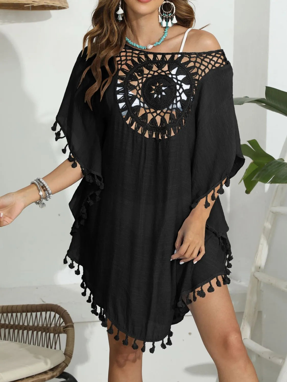Tassel Crochet Round Neck Cover-Up Black One Size be74a657-8fd8-4821-89cd-b173a4846d24-Max-Origin