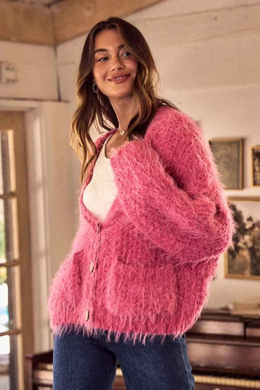 Soft Touch Hairy Loose Fit Cozy Sweater Cardigan be76daf5813e42d7af7e67c8544808fc-Max-Origin