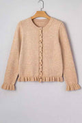 Solid Ruffle Trim Button Front Cardigan Oatmeal be82e078-4c96-4d85-a49d-2b15a12a8413