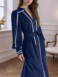Notched Lantern Sleeve Dress Navy Blue be877f3b-e7d6-47ee-ba53-0aaabd4f21e5-Max-Origin