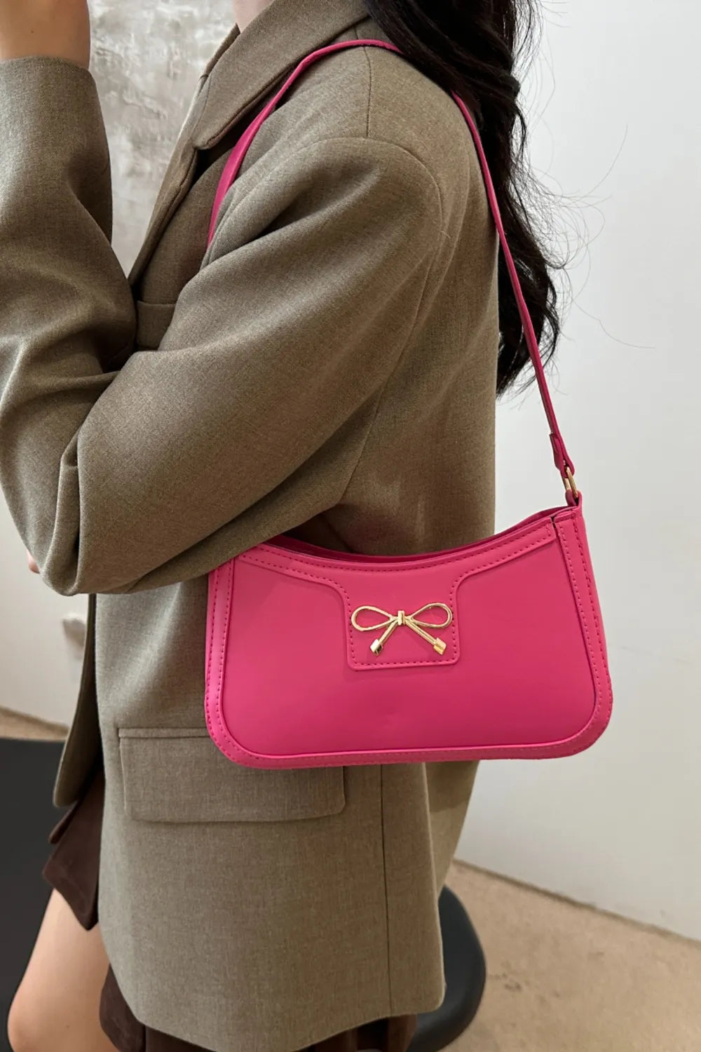 Bow Trim PU Leather Shoulder Bag be89b2cd-c36a-488b-b1b4-38028630345d-Max