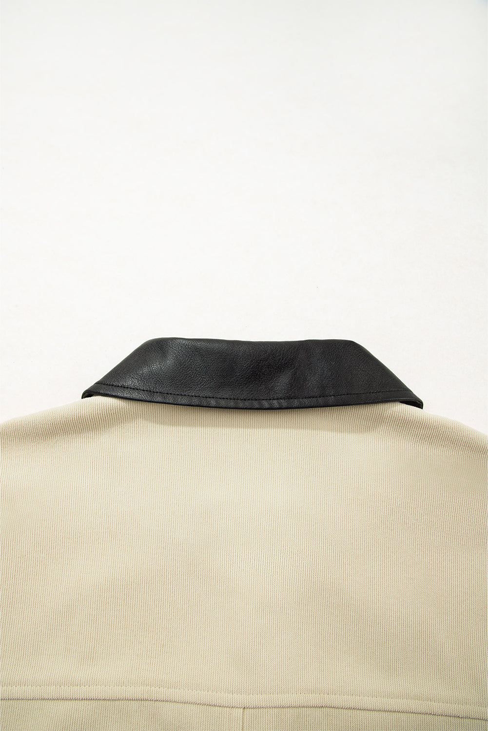 Parchment Contrast Leather Collar Textured Zip Up Jacket be8a82426c2c453d