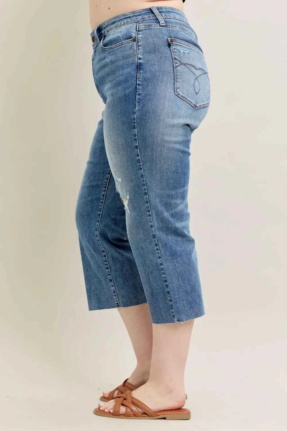 Judy Blue Plus Size High Waist Back Destroy & Raw Cut Hem Crop Wide be935866-8e89-444a-8fc2-cb8874a78b87-Max