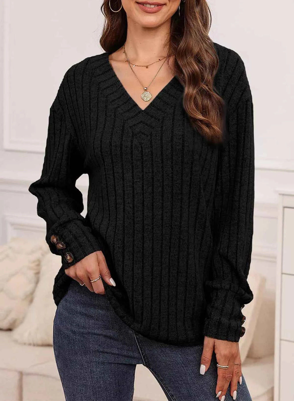 Ribbed Knit V-Neck Top be9612c6-7268-4109-b6d7-470d0dde1012-Max-Origin