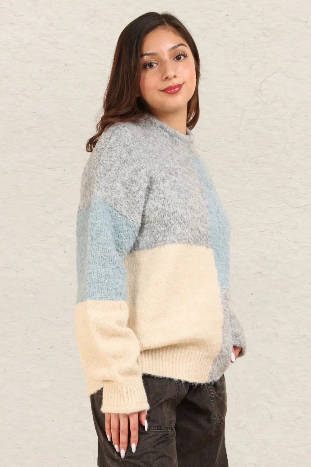 VERY J Color Block Mock Neck Drop Shoulder Sweater be9a6b2c-e103-4001-87d5-3608853291e8-Max