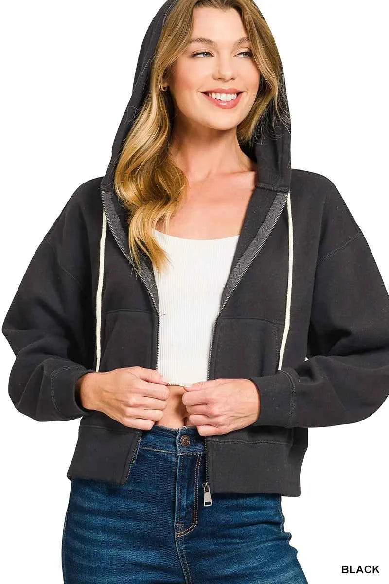 Zenana Fleece Cropped Zip-up Hoodie with Pockets BLACK be9a8daf2cdd4469b8a01dfbdf6d7084-Max-Origin