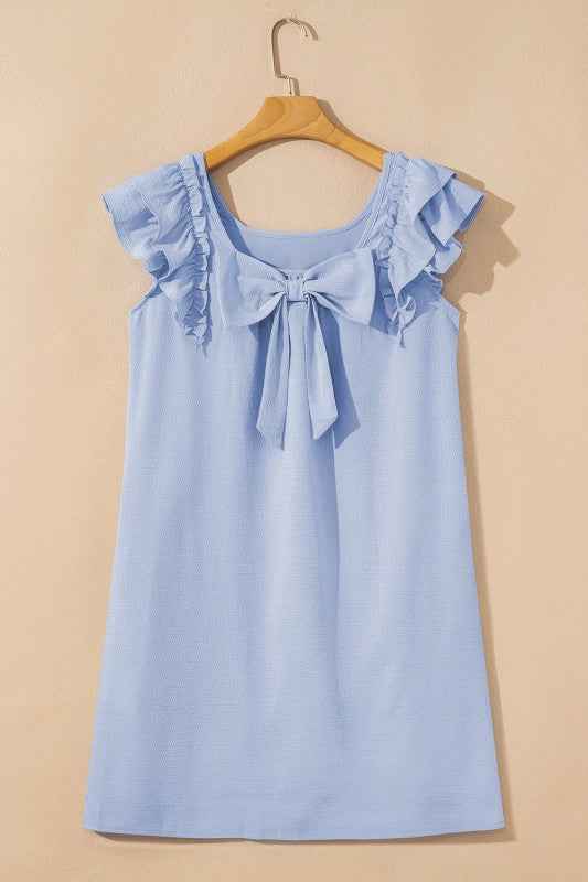 Abigail Textured Flutter Sleeve Bow Back Mini Dres be9c53c4-0c75-49ff-ac2c-0fb0c8bb8683