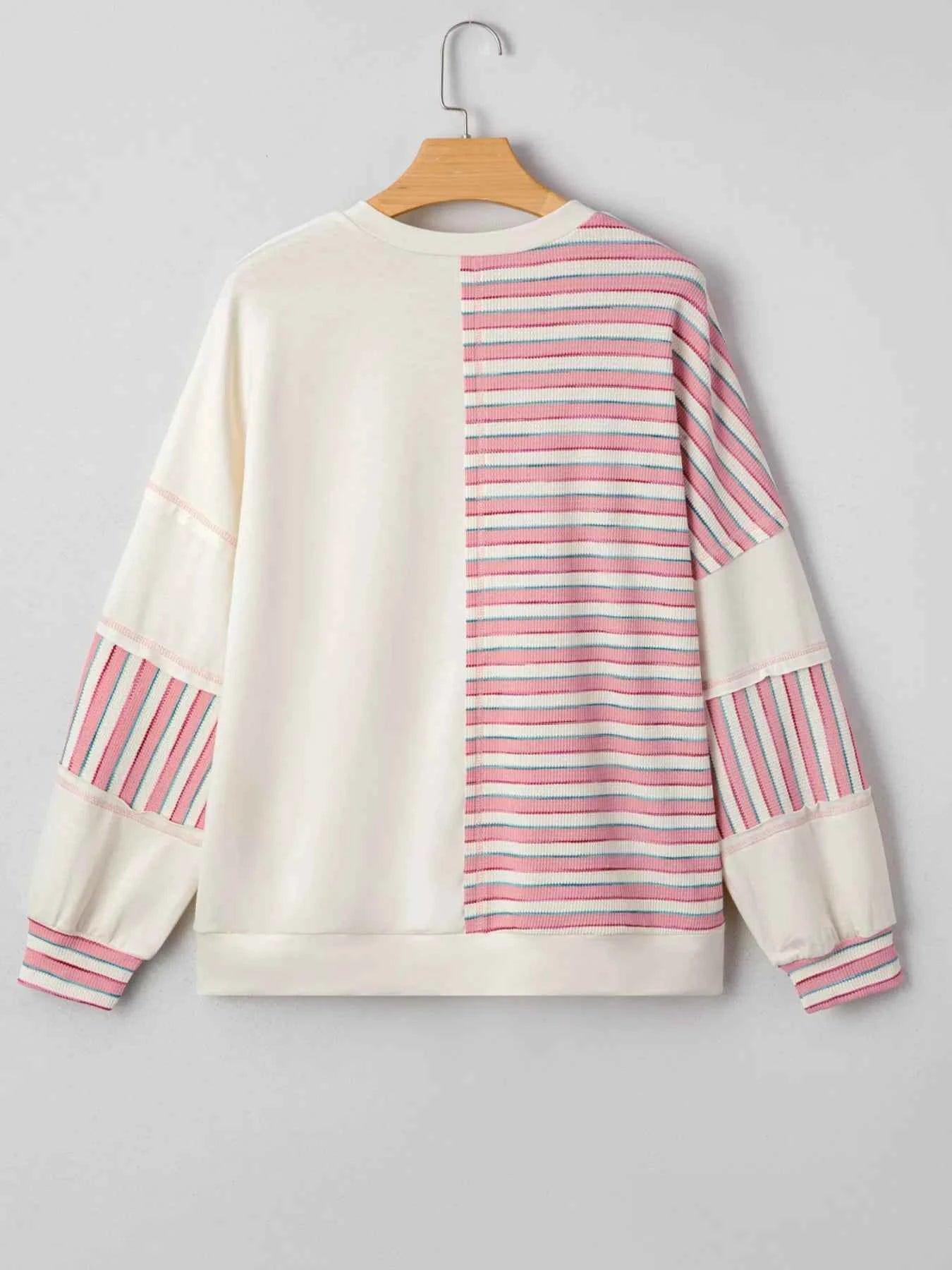 Stripe Stitched Detail Color Block Patchwork Oversized Top beae067d566440e1aa479d4fd33fd109-Max-Origin