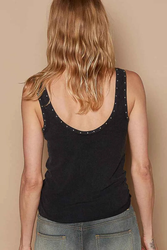 Ribbed Tank Top with Metallic Stud Detail beb23839-26d3-4723-ac6f-a3b88a2e70cb-Max-Origin